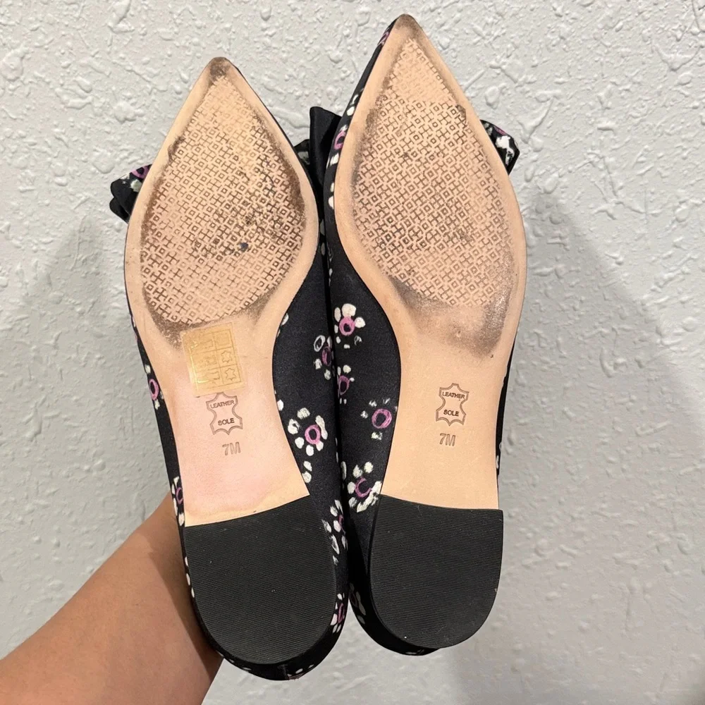 Tory Burch Rosalind Black‎ Floral Print Pointed Toe Flats Size 7M